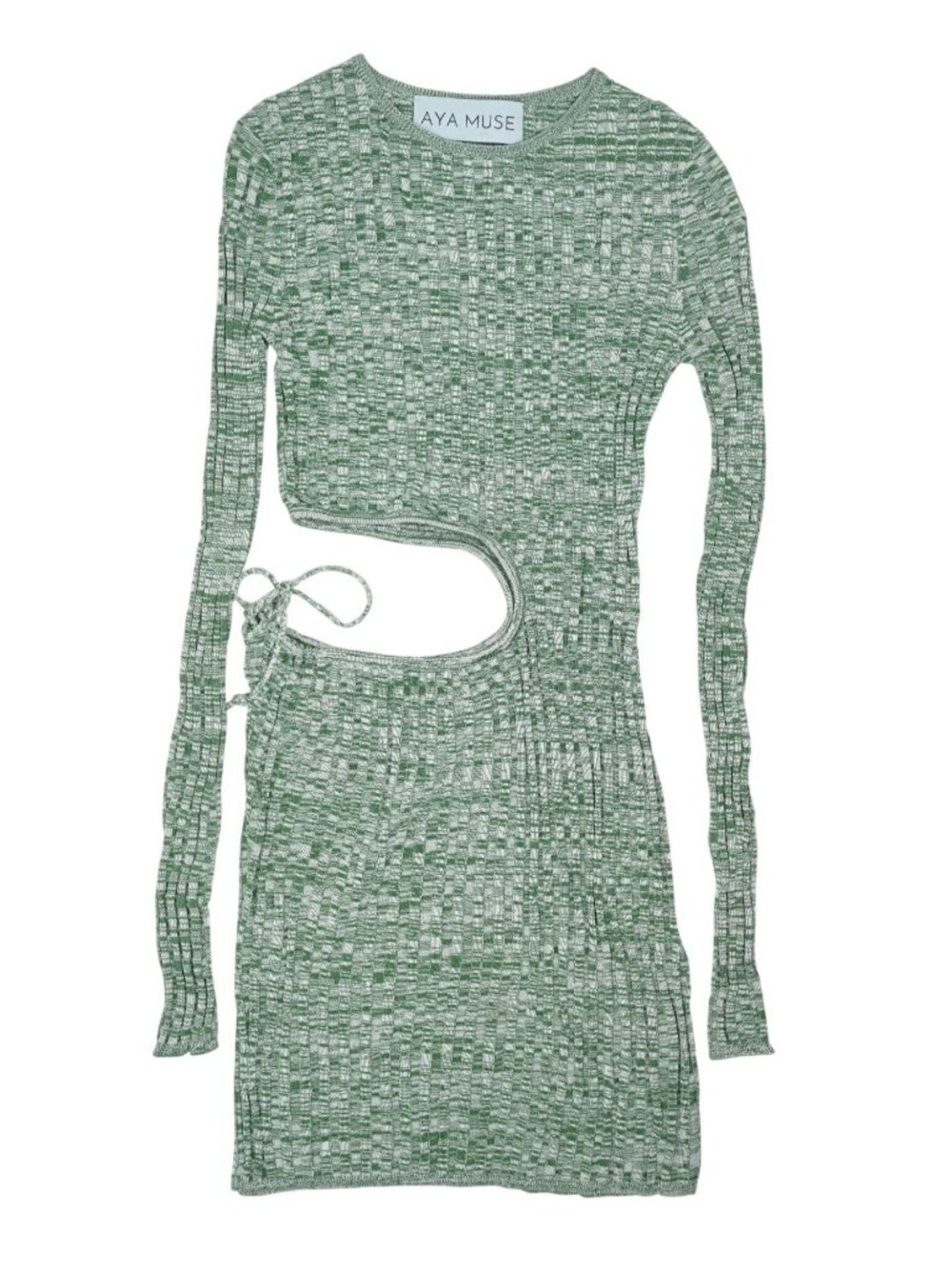 Aya Muse Cut Out Ribbed Mini Long Sleeve Dress in Turquoise